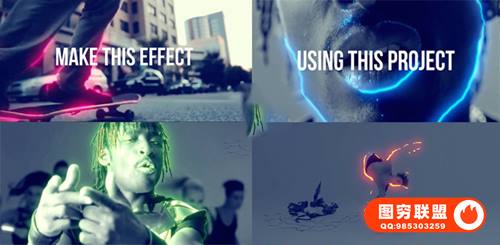 [AE模板]赛博朋克时髦涂鸦轮廓发光霓虹灯运动电流身体描边特效