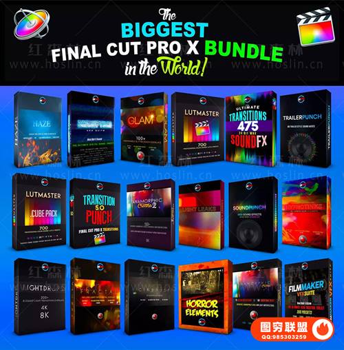 [FCPX插件]FCPX超级豪华包视觉特效转场发生器+视频素材音效LUTS调色预设 CIN