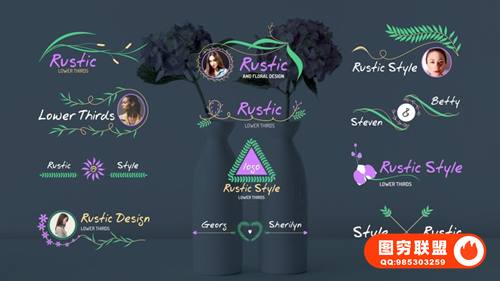 [PR模板]12组优雅漂亮小清新花藤字幕条标题动画PR模板 Rustic Lower Th
