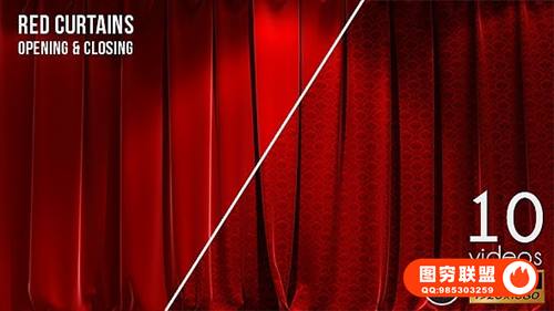 [视频素材]10组红色舞台幕布窗帘打开揭示动画素材 3D Realistic Red Cu