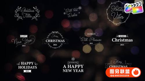 [FCPX插件]10组漂亮花纹圣诞节日文字标题动画 Christmas Titles