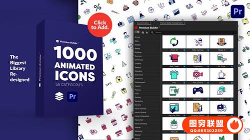 [PR脚本]1000个创意时尚社交媒体生活网络商品建筑体育交通天气食品MG图标动画 Pre