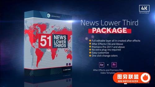 [AE模板/PR预设]51个电视广播新闻节目字幕条标题动画包预设模板 News Lower
