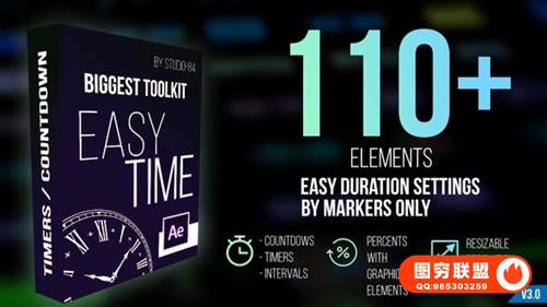 [AE模板]110个数字时钟倒计时容量进度条图形动画 Countdown Timer to