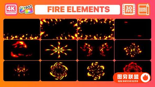 [FCPX插件]12组二维卡通动漫火焰燃烧动画 Fire Elements And Bac
