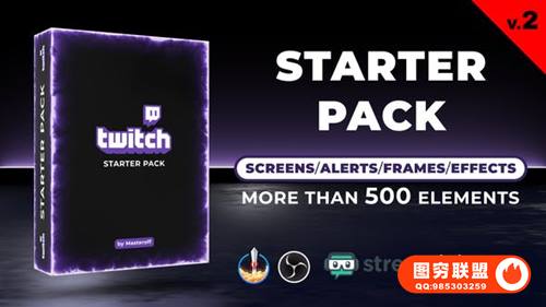 [AE模板]游戏竞技美妆博主网络直播边框背景特效动画 Twitch Starter Pac