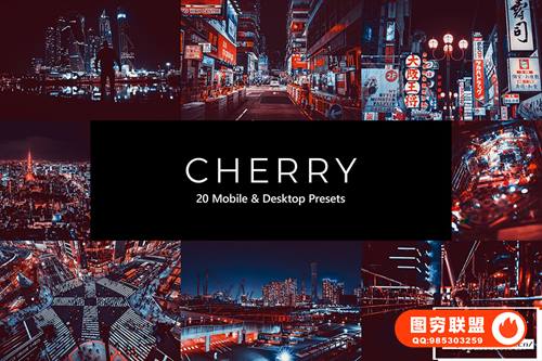 [调色预设]20个樱桃红夜色街景建筑灯光Lightroom预设LUT视频调色预设 20 C
