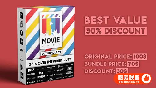 [调色预设]27组好莱坞电影大片风格LUTS调色预设 Movie LUTs Bundle