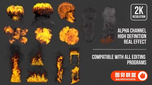 [视频素材]14个火焰燃烧爆炸浓烟特效合成2K透明通道素材 Action Pack