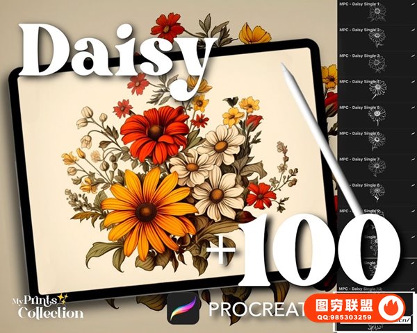 [Procreate笔刷]100支手绘插画金秋菊花雏菊花卉Procreate笔刷 1