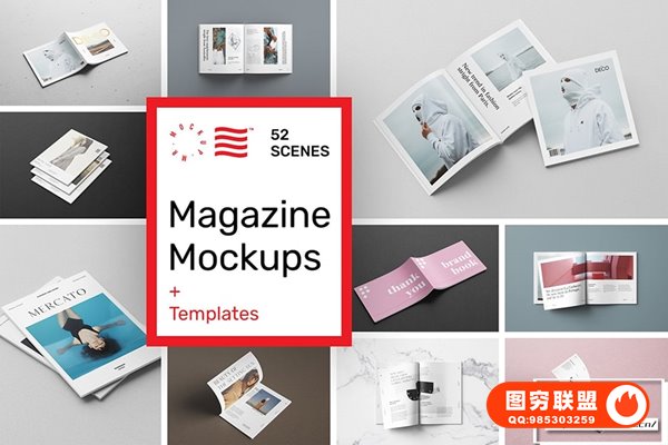 [PS样机]52款书本杂志图书手册装订效果展示PS模型样机 Magazine Moc