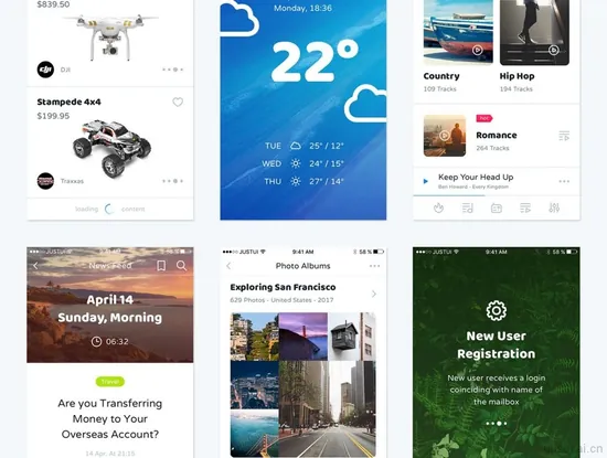 强烈推荐：125个app界面ui设计素材下载Liberty Mobile UI Kit