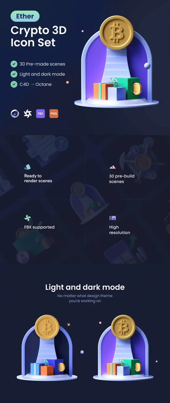 30个比特币加密3D图标素材