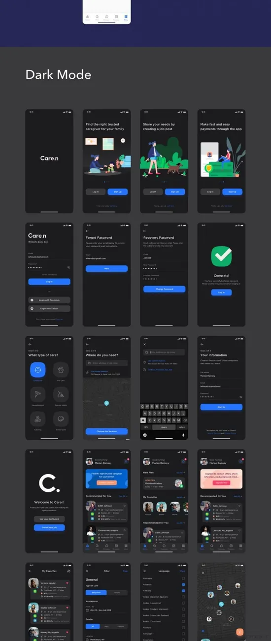90多个聘请保姆家庭护理iOS UI工具包优质设计素材下载(提供Sketch格式下载）