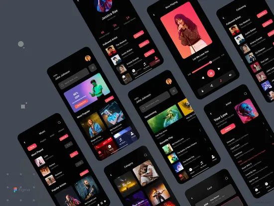 36个音乐应用UI工具包素材提供adobe XD、Sketch、figma格式源文件下载