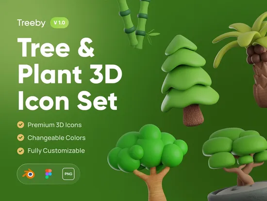 10个树木和植物生态3D图标素材下载