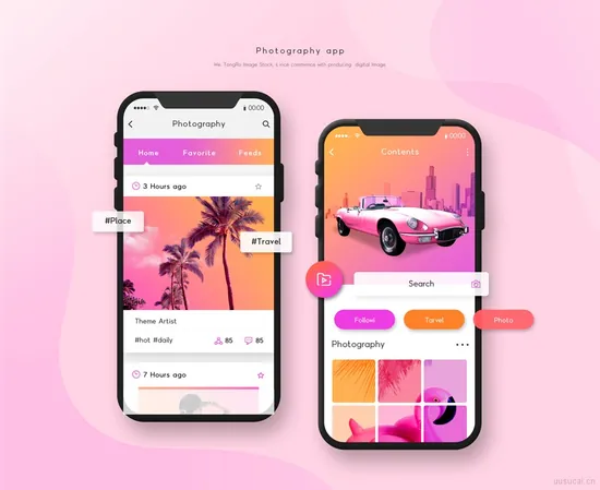 7款优质面试作品时尚购物APP单页风格展示iphone手机样机效果UI界面PSD设计素材下载