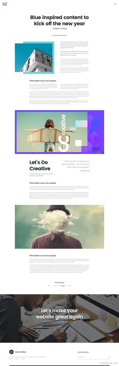 完整的创意PSD模板素材，包括的页面：主页，关于，联系人，错误404，全屏菜单，注册，上市博客，单个博客，等素材下载