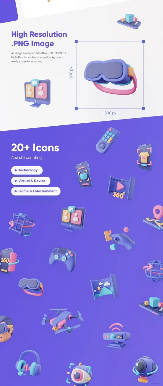20个AR-VR 3D 虚拟图标素材