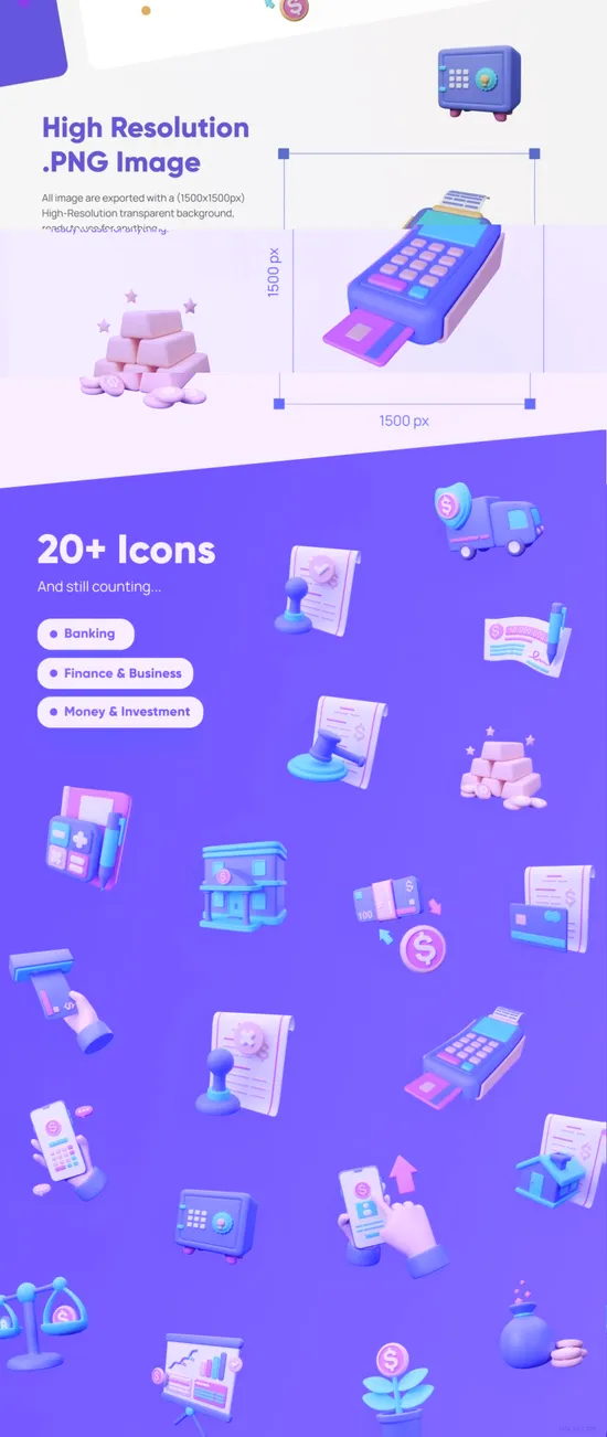20个高级银行 3D图标素材