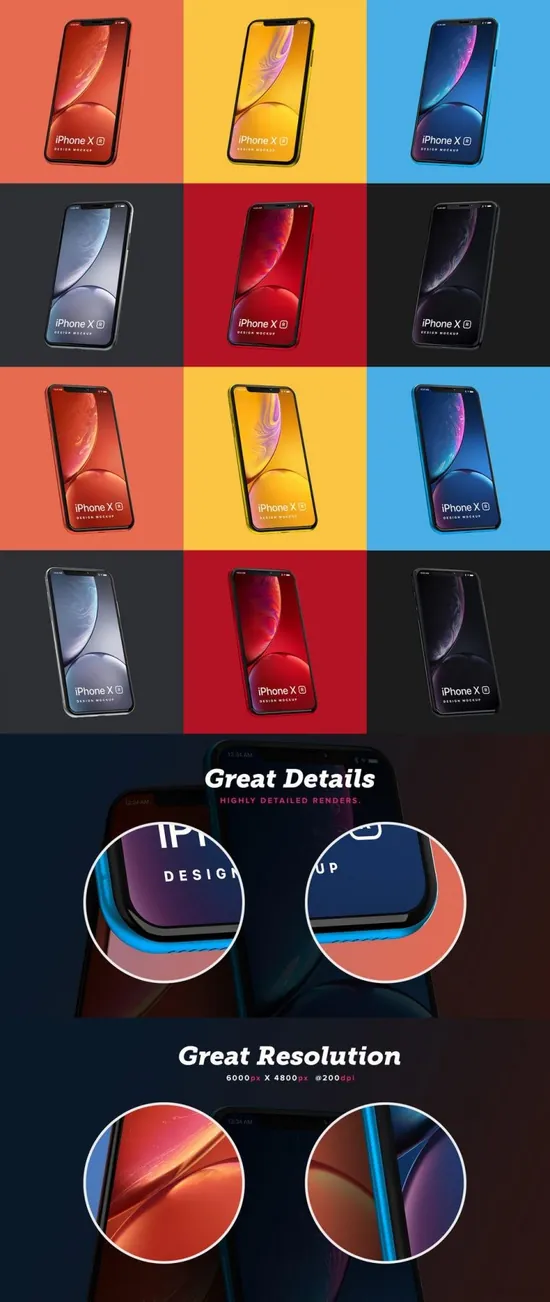 Apple iPhone XR的高分辨率模型高质量素材下载- 提供PSD格式文件