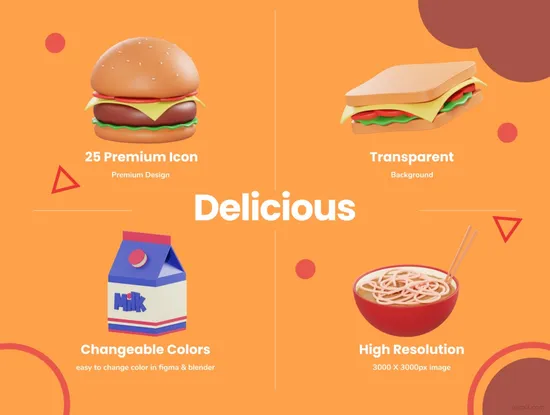 25个美食美味3D插图图标包