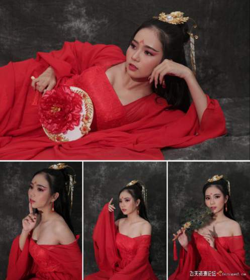 摄影RAW原图下载-9张古风红衣美女古装人像RAW原片下载