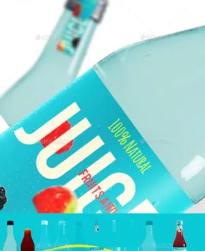 鸡尾酒果汁瓶装饮料玻璃瓶瓶贴标签食品冷饮包装展示效果图