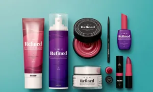 女士化妆品护肤品喷雾瓶口红软管包装俯视图场景展示效果图VI智能贴图