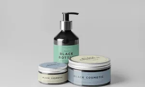 护肤品化妆品按压式洗手液瓶装圆形金属盒包装展示效果图VI智能贴图