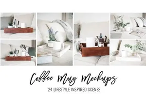 办公室场景的咖啡马克杯设计样机 Coffee Mug Mockup Stock