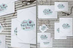 条纹婚礼平面邀请函模版 Stripes Wedding Invitation Mockups