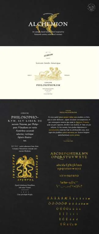 一款基于十六世纪炼金术文章的古董手工衬线字体 Alchemion - Display Serif