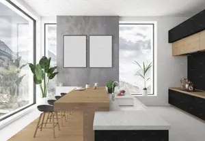 厨房模型-空白墙壁展示样机 Kitchen mockup