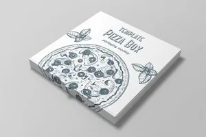 精致的食品包装青花瓷色披萨盒子PIZZA BOX MOCKUP