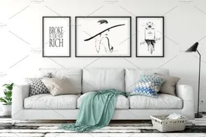 室内沙发画框样机 Scandi Interior Frame Mockup