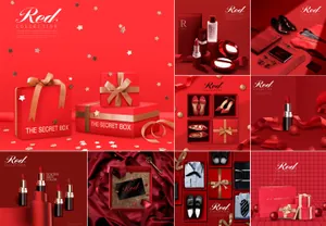 【中国红】2019新年红色礼物C4D场景模拟高分辨率合成海报素材合辑包