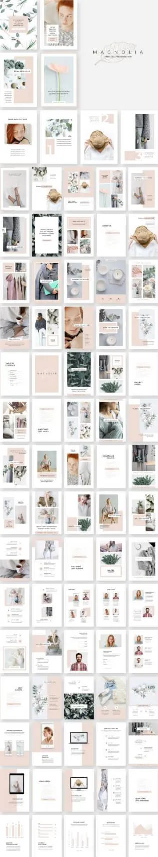 优雅时尚的多功能垂直演示模版 Magnolia Vertical PowerPoint