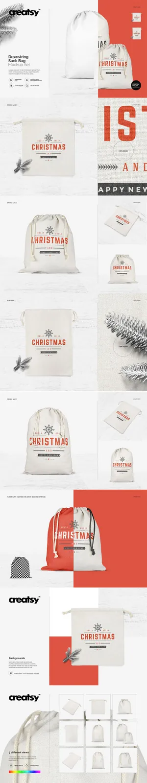 抽绳袋帆布袋购物袋环保袋Drawstring_Sack_Bag_Mockup_Set