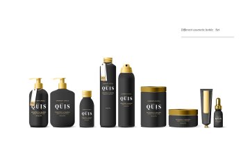 高品质的化妆品瓶子矢量样机Cosmetic_Vector_Mockup_Black_Bottle