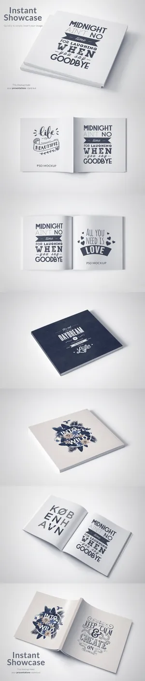 方形的杂志手册画册楼书样机Square Magazine Mockup