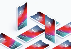 iPhone X Clay Isometric Bonus 苹果Xs白模等距透视角度 APP手机贴图展示PSD样机模版