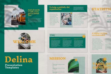 优雅的夏日绿色风格PPT创意演示模板 Powerpoint - Delina