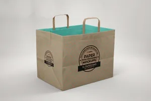加大型购物纸袋设计图样机模板 XL Paper Bags with Flat Handles Mockup