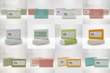 肥皂包装纸袋设计效果图样机 Retail Soap Bar Packaging Mockup