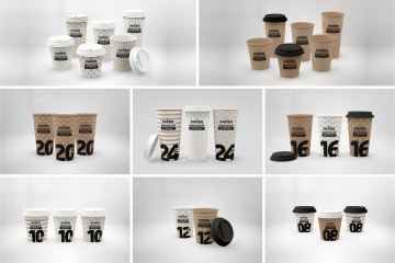 热饮一次性纸杯外观设计样机 Paper Hot Drink Cups Packaging Mockup