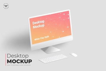 白色iMac一体机电脑Web设计效果图演示样机 Desktop Mockups