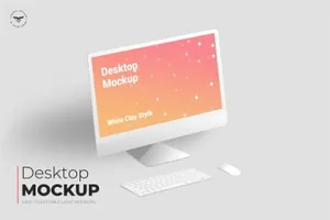白色iMac一体机电脑Web设计效果图演示样机 Desktop Mockups