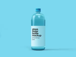 饮用水玻璃瓶外观设计图样机模板 Glass Water Bottle Mockup.j