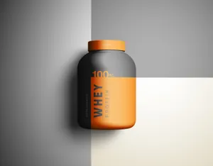 乳清蛋白蛋白粉塑料罐外观设计样机模板 Whey Protein Jar Mockup